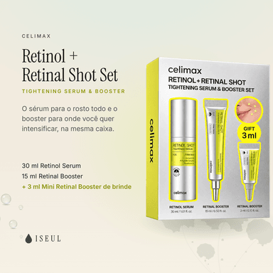 celimax Retinol + Retinal Shot Set · Sérum 30 ml + Booster 15 ml + 3 ml de brinde
