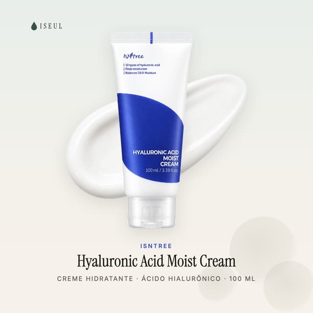 ISNTREE Hyaluronic Acid Moist Cream · Creme Hidratante com 10 Ácidos Hialurônicos · 100 ml